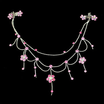 Silver Finish Clear Floral Rhinestone Princess Headlace Browband w/ Claws